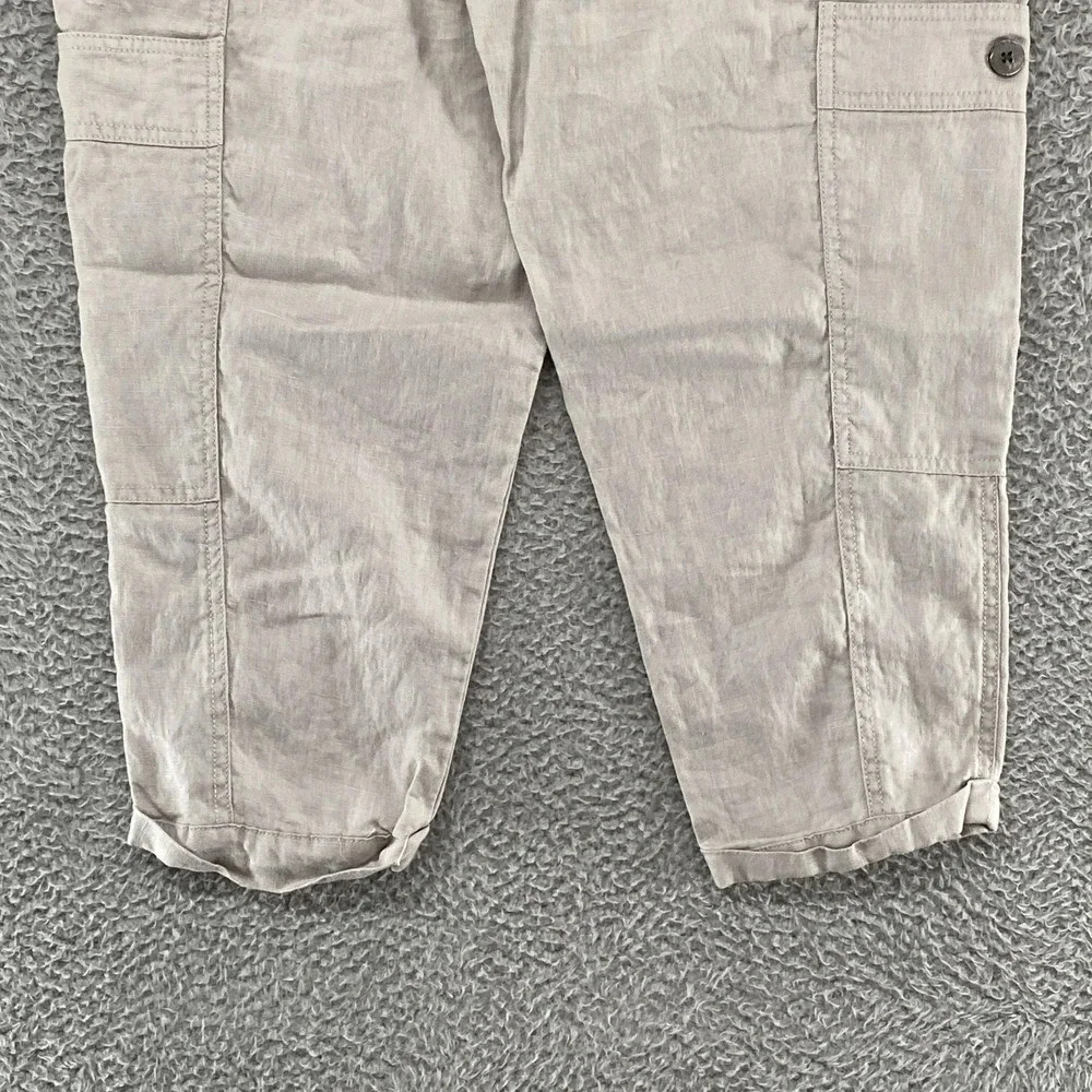 Garnet‎ Hill Linen Cargo Pants Womens Medium Gray Elastic Waist Travel Summer
